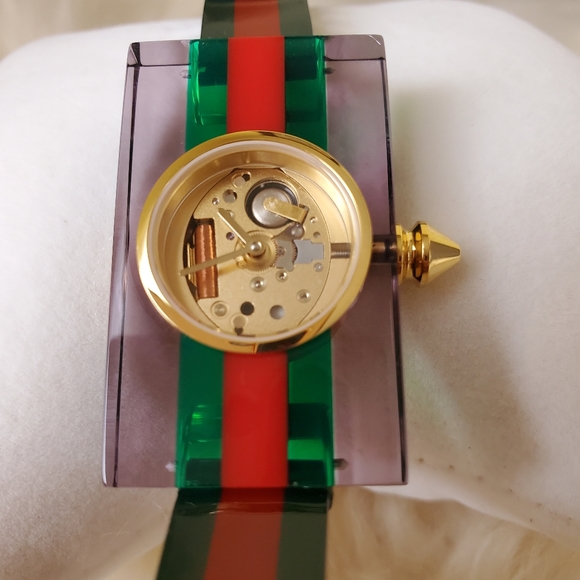 Gucci Rare Skeleton Sherry Line Leather Belt Buckle Green Watch - Picture 5 of 11